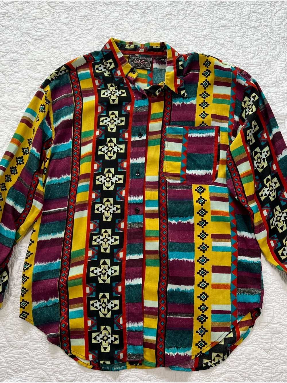 Vintage Next Move 90s Southwestern Aztec Button Up Shirt Men's Large Cotton
